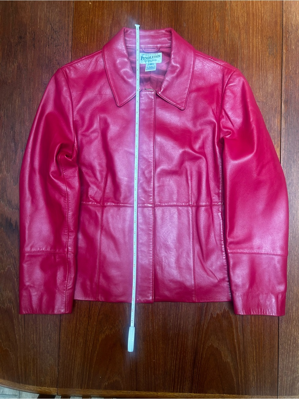 Pendleton Bright Red Leather Jacket with Classic Collar
